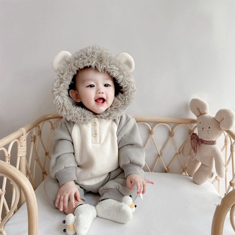 Furry Hood Baby Jumpsuit